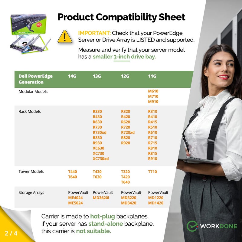WORKDONE 2-Pack - 2.5" Hard Drive Caddy Tray G176J Compatible for Dell PowerEdge Servers - R320 R420 T420 T620 R620 R720 R720XD R820 R920 and More - Hot Plug Adapter Sled - Setup with Detailed Manual - Image 3